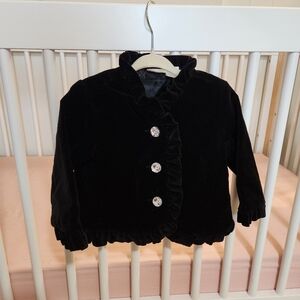Koala Kids Black Velour Jacket Dresscoat with Gemstone Buttons, Size 18 Months